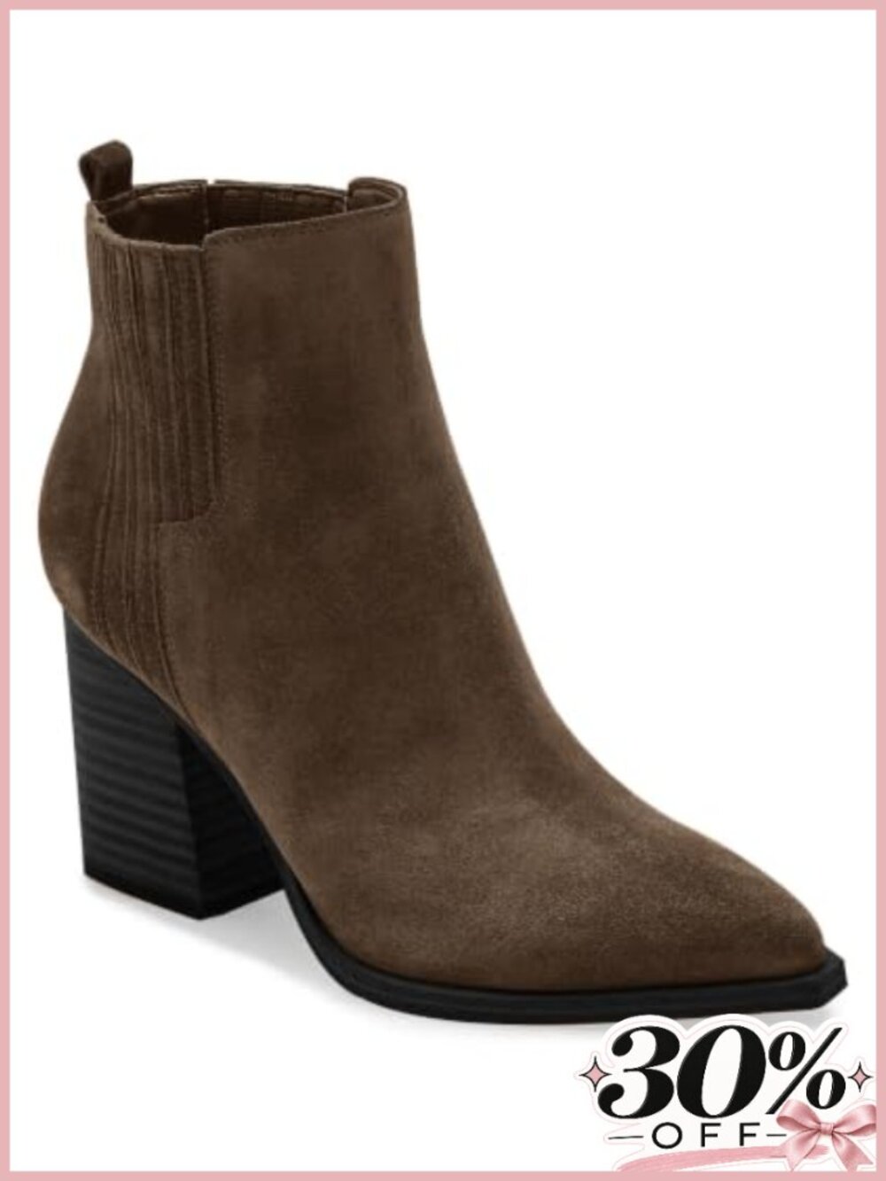 Faux Suede Ankle Boots Pointed Toe Chunky Mid Heel Fur Lined Booties